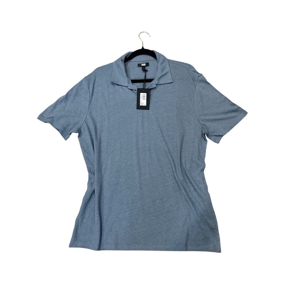 Paige Mens Shelton Polo Shirt Fjord Valley Blue Linen Cotton M187B64-C158 NWT L